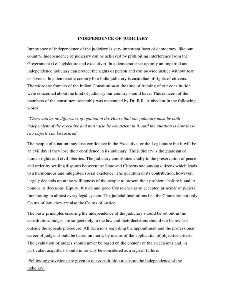 Judiciary Independence in India | PDF | Supreme Court Of India ...