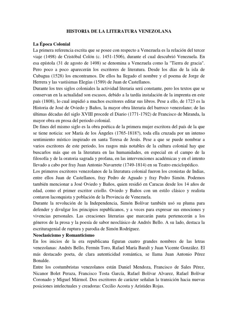 Historia de la Literatura Venezolana | PDF | Crítica literaria | Venezuela