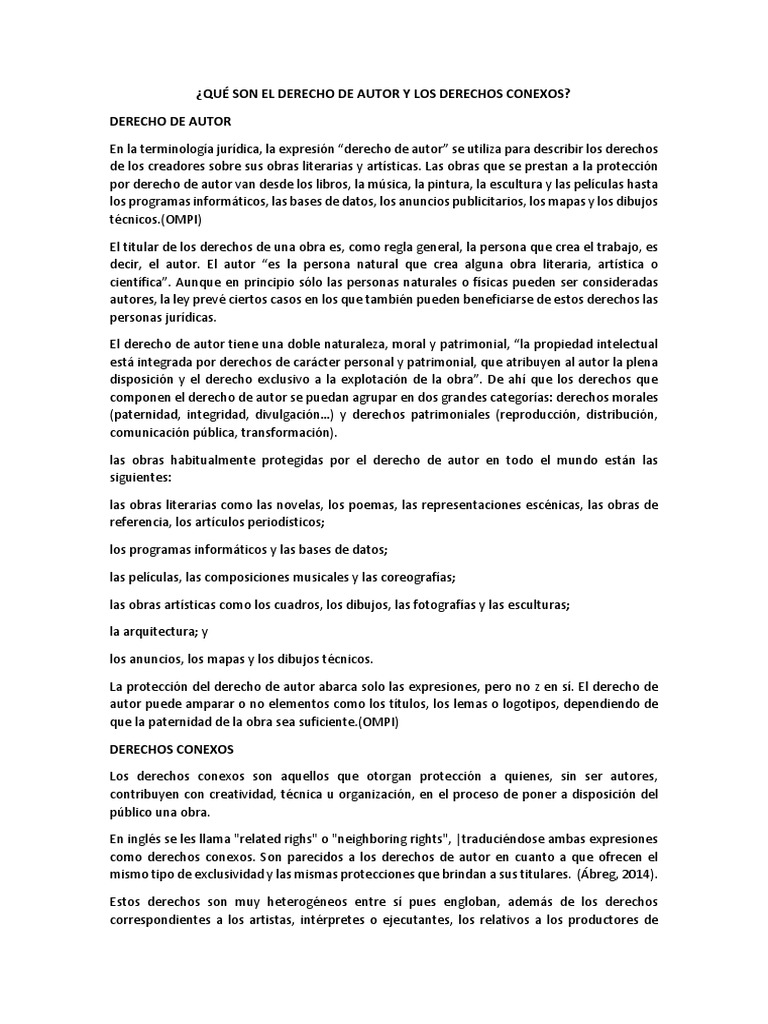 Qué Son El Derecho de Autor y Los Derechos Conexos | PDF | Derechos de ...