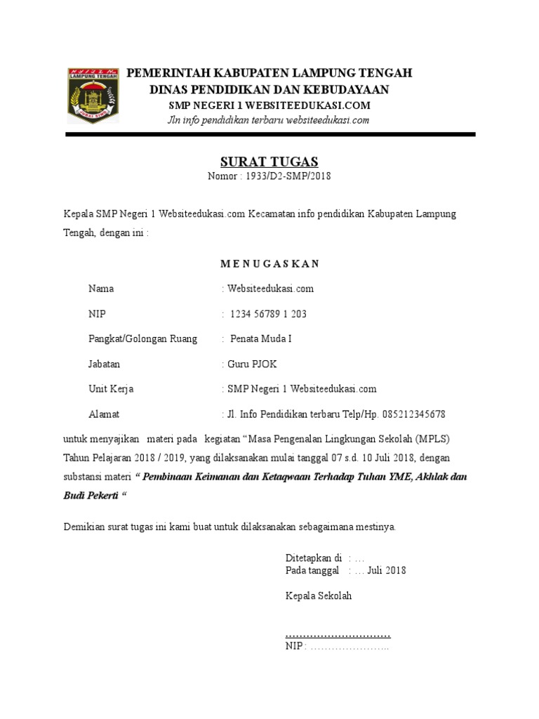 Surat Tugas Pemateri Kegiatan Mpls
