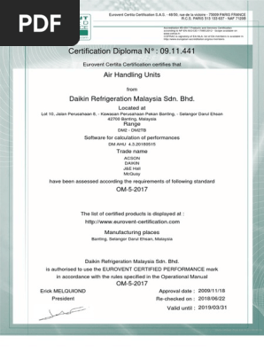 Certificationdiploma Daikin Ahu Dm 2 Model Pdf Evaluation Business