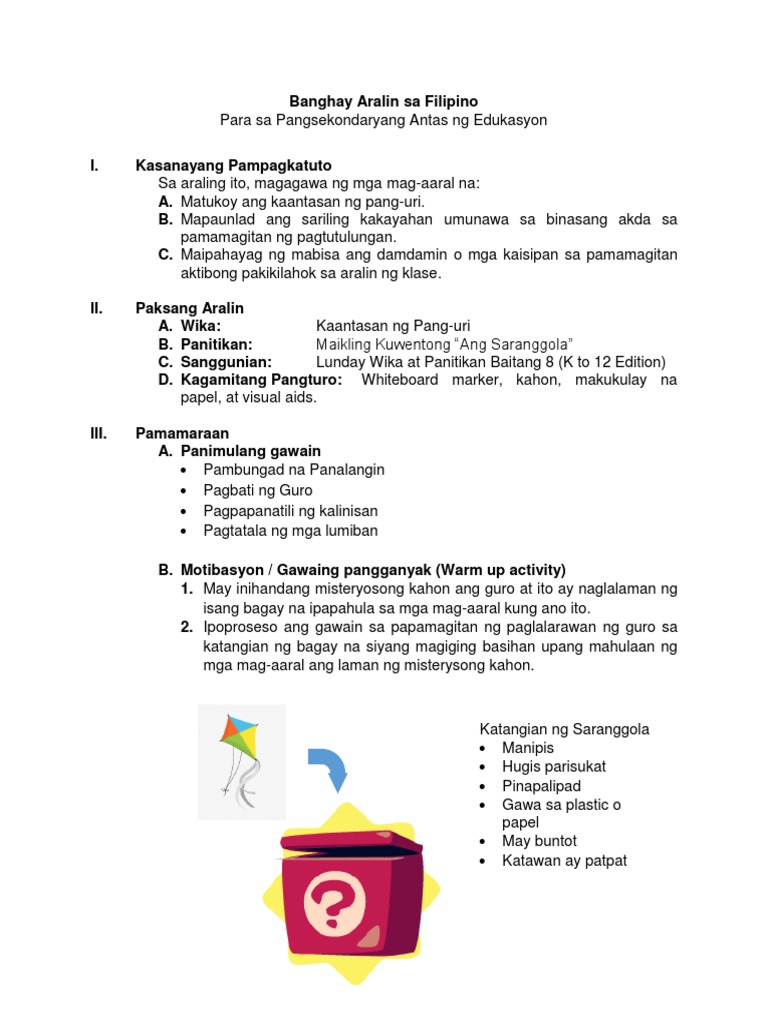 Banghay Aralin Sa Filipino