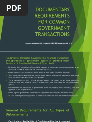 Documentary Requirements for Common Government Transactions