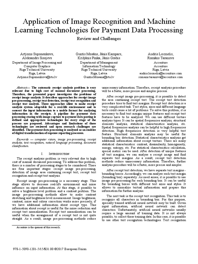 Application of Image Recognition and Machine Learning Technologies For ...