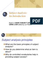 Subject Analysis An Introduction