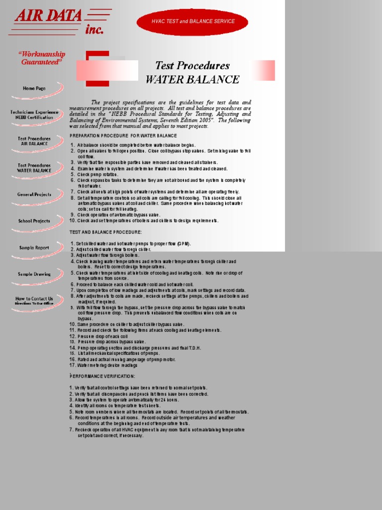 Test Procedures BR WATER BALANCE PDF Hvac Thermostat