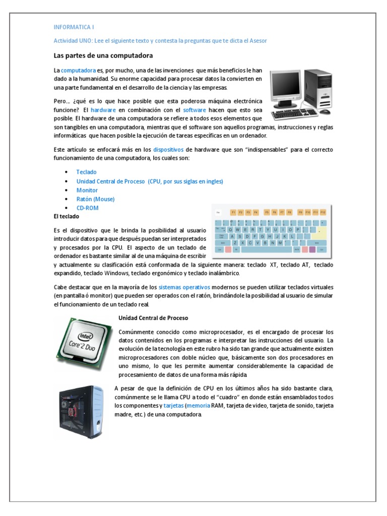 1 Las Partes de Una Computadora | PDF | Hardware de la computadora ...