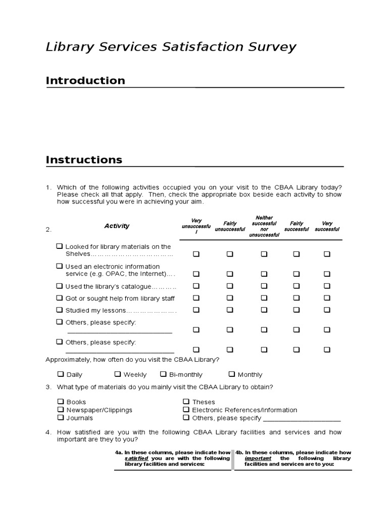CBAA Library Services Satisfaction Survey | PDF | Librarian | Libraries