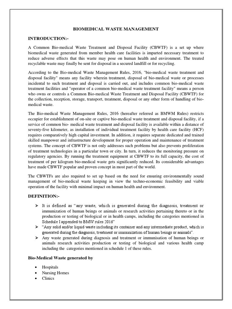Biomedical Waste Management PDF Waste Management Sewage Treatment