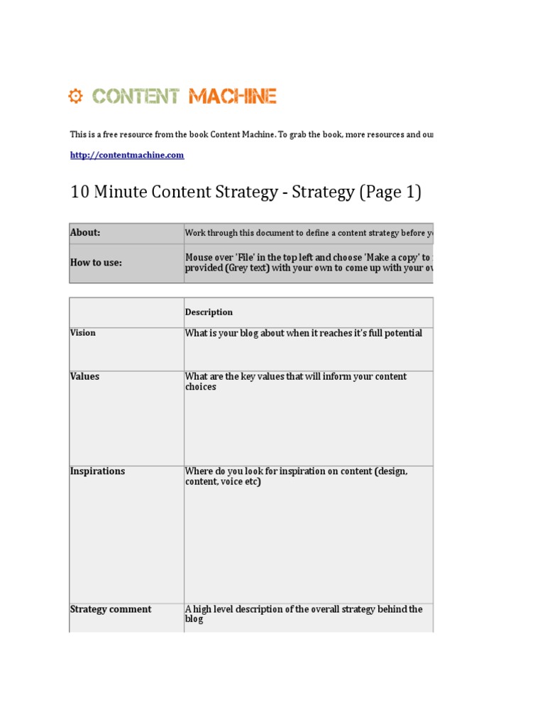 10 Minute Content Strategy (Public) | PDF | Cyberspace | Business