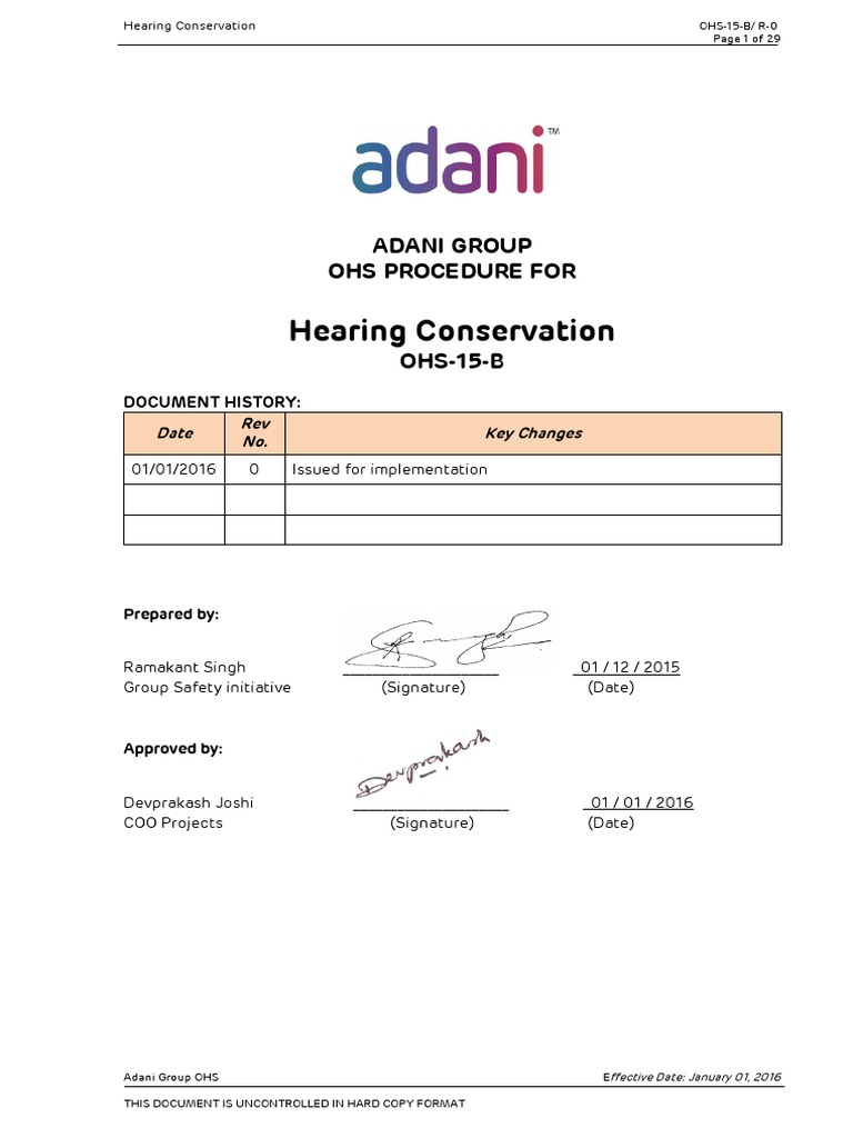Hearing Conservation Adani Group Ohs Procedure For PDF Noise