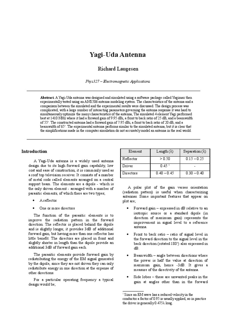 Yagi Uda Antenna | PDF | Antenna (Radio) | Information And ...
