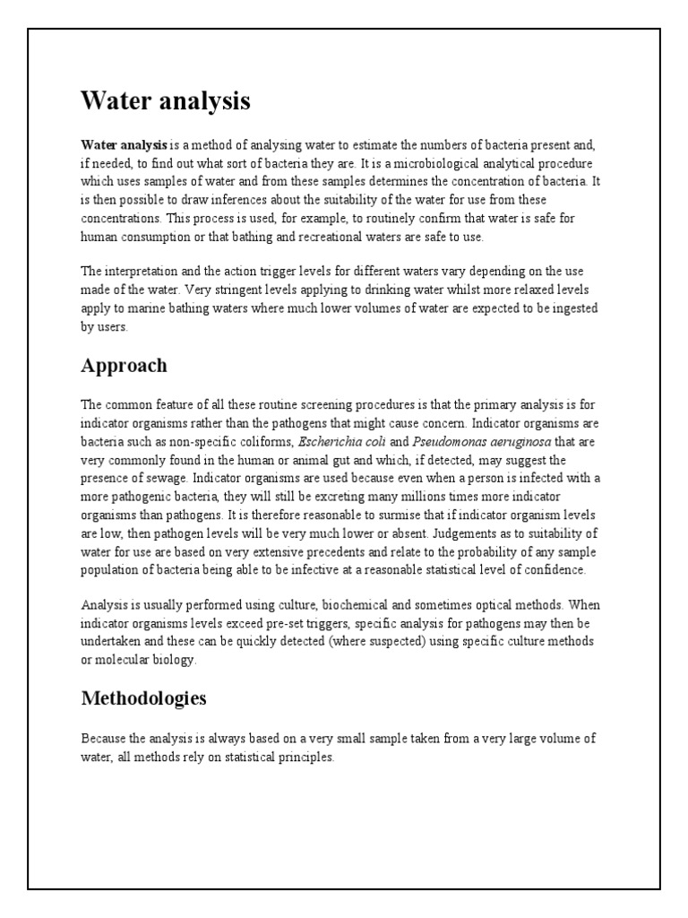 Bacteriological Water Analysis PDF Microbiology Biology