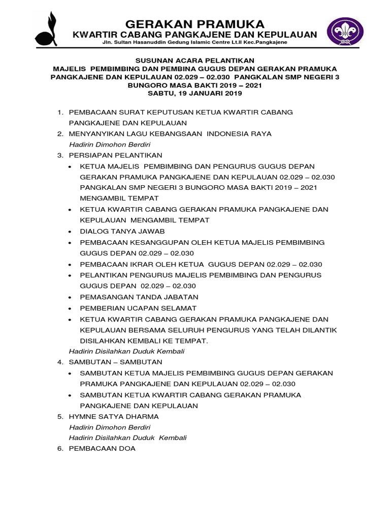 Susunan Acara Pelantikan