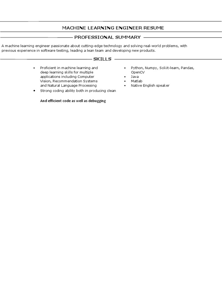 Machine Learning Engineer Resume | PDF | Art | Technology & Engineering