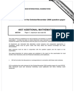 4037 Additional Mathematics: MARK SCHEME For The October/November 2006 Question Paper
