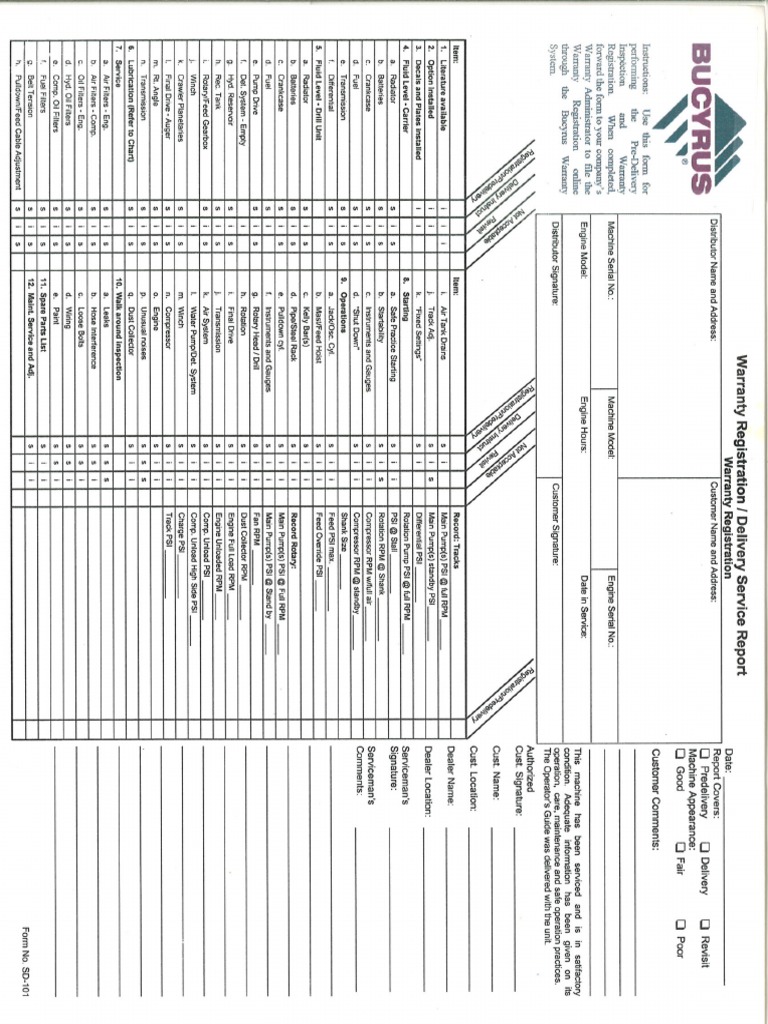 Pre-Delivery Inspection Form | PDF