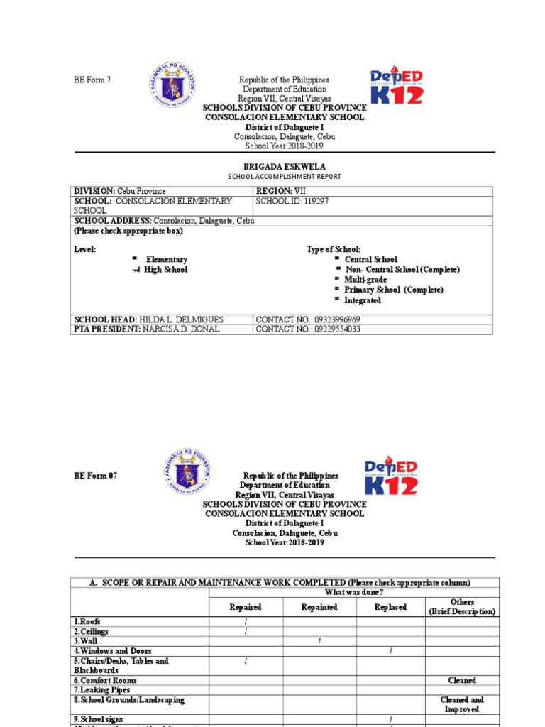 Consolacion Elementary Brigada Eskwela Report | PDF | Nature