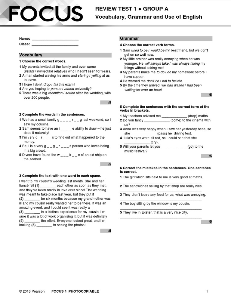 Focus 4 English Book Test