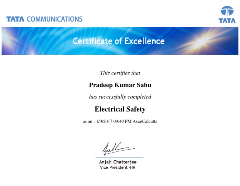 Curated visual reference: Picture Idea: Electrical Safety Certification For Pradeep Sahu