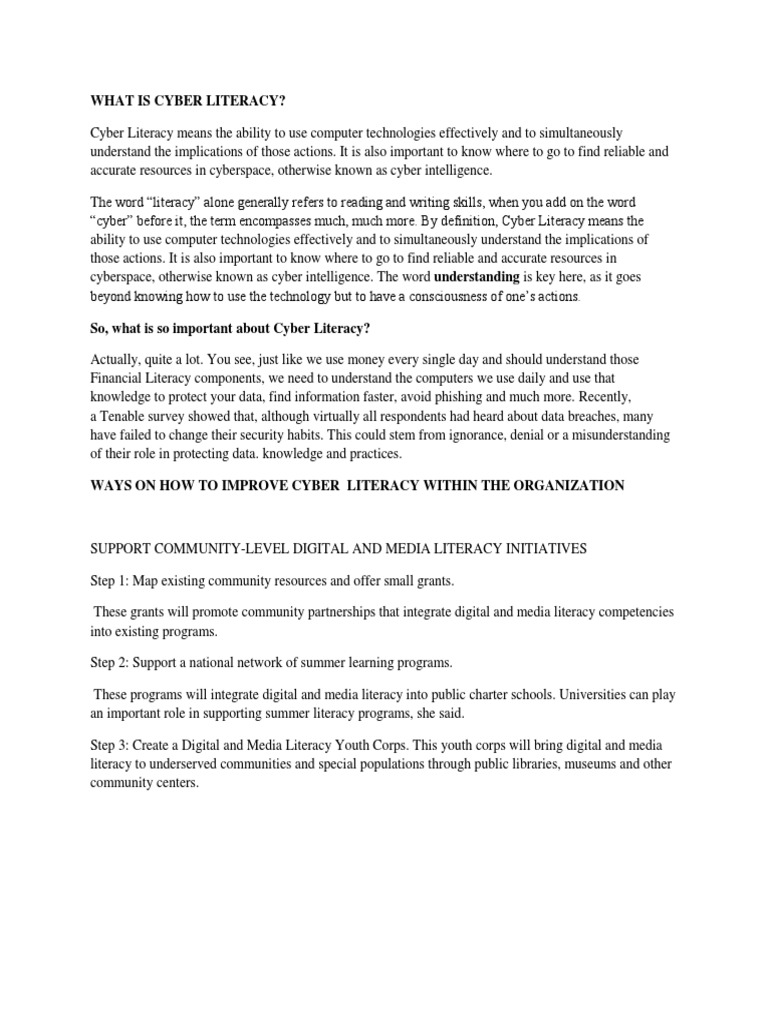 Revised Cyber or Digital Literacy | PDF | Educational Technology ...