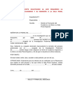 Escrito Solicitando Juez Formación Del Cuaderno y Su Remisión A La Sala Penal Superio