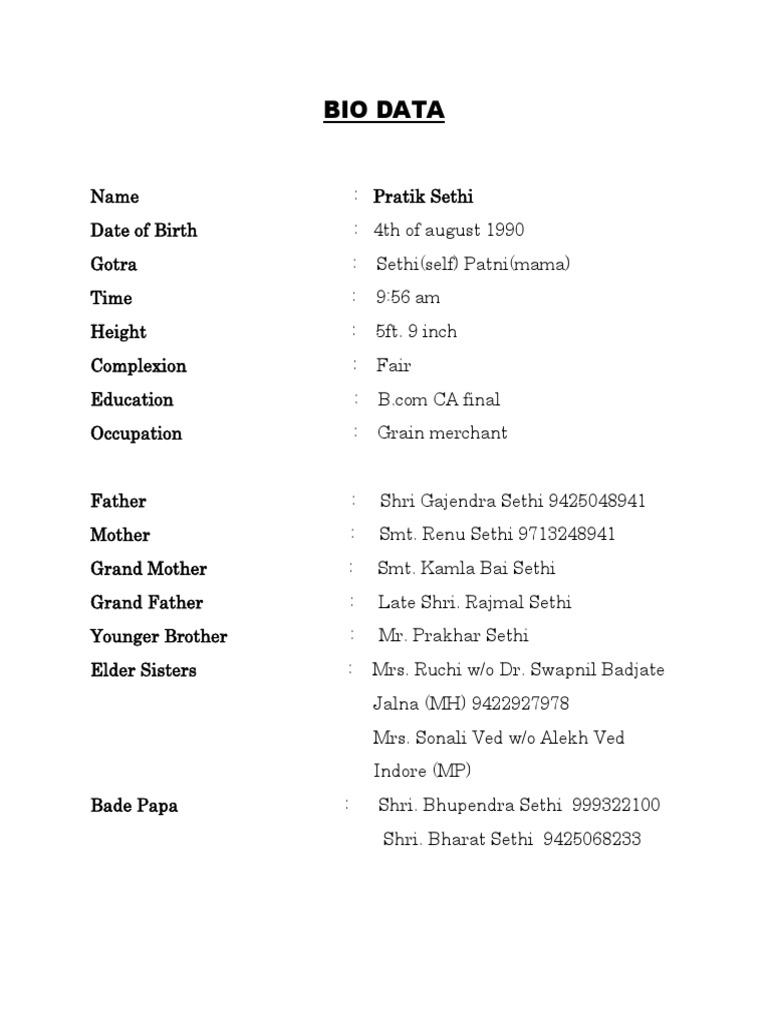 Bio Data | PDF