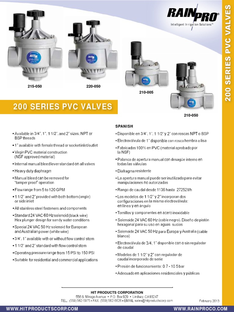 200 Series PVC Valves Spanish PDF Nature