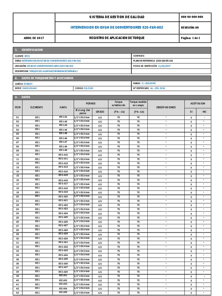 Inspeccion de Torqueo | PDF