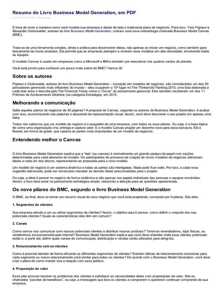 Resumo Business Model Generation | PDF | Inovação | Science