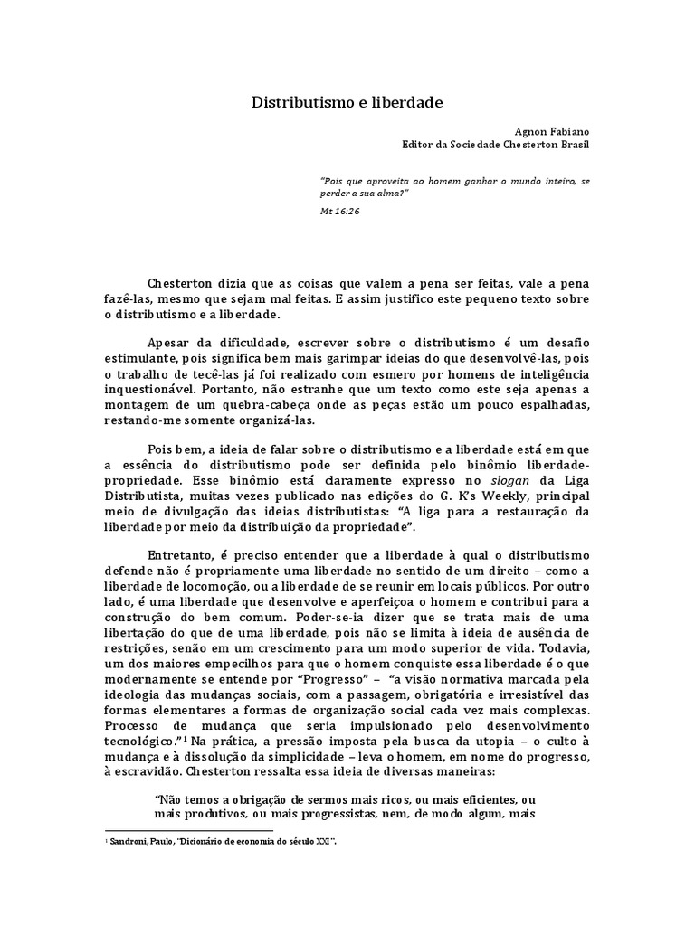 Distributismo | PDF | GK Chesterton | Liberdade