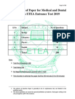 Paper Composition of Medical Entrance Test 2019
