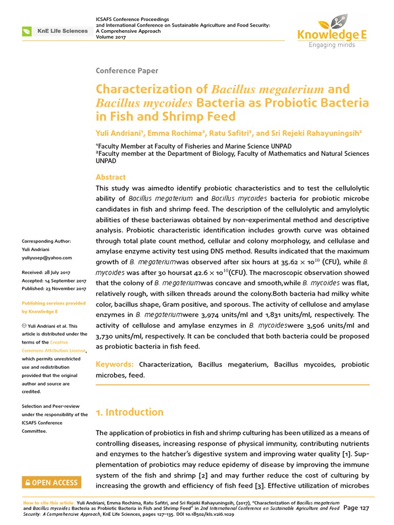 Probiotic Potential of Bacillus megaterium | PDF | Bacillus | Probiotic