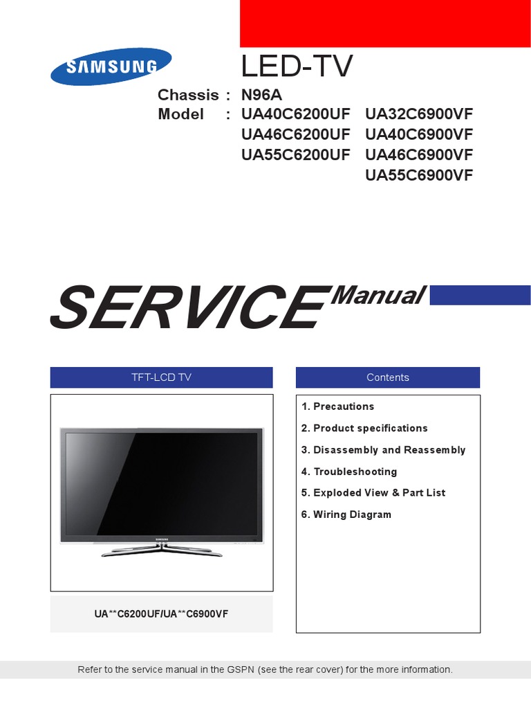 Samsung Ua40c6200uf Ua46c6200uf Ua55c6200uf Ua32c6900vf Ua40c6900vf Ua46c6900vf Ua55c6900vf Chassis N96a Led Pdf Thin Film Transistor Liquid Crystal Display Hertz