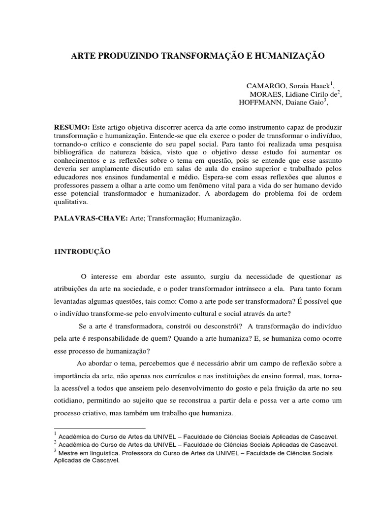 Arte como Transformação e Humanização | PDF | Humano | Conhecimento