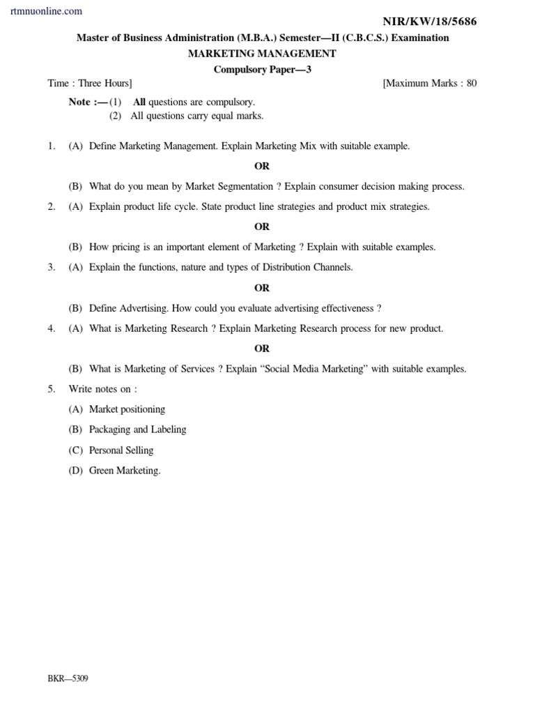 MBA Marketing Management Exam Guide | PDF | Business