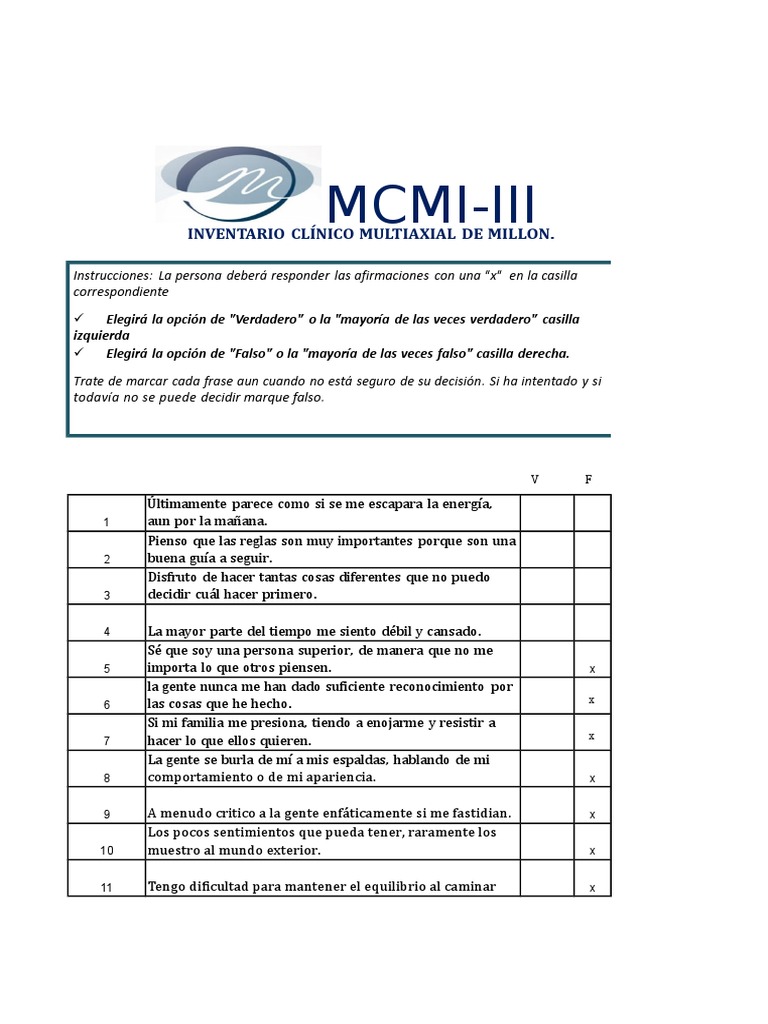 Test MCMI-III: Evaluación Clínica | PDF | Sicología