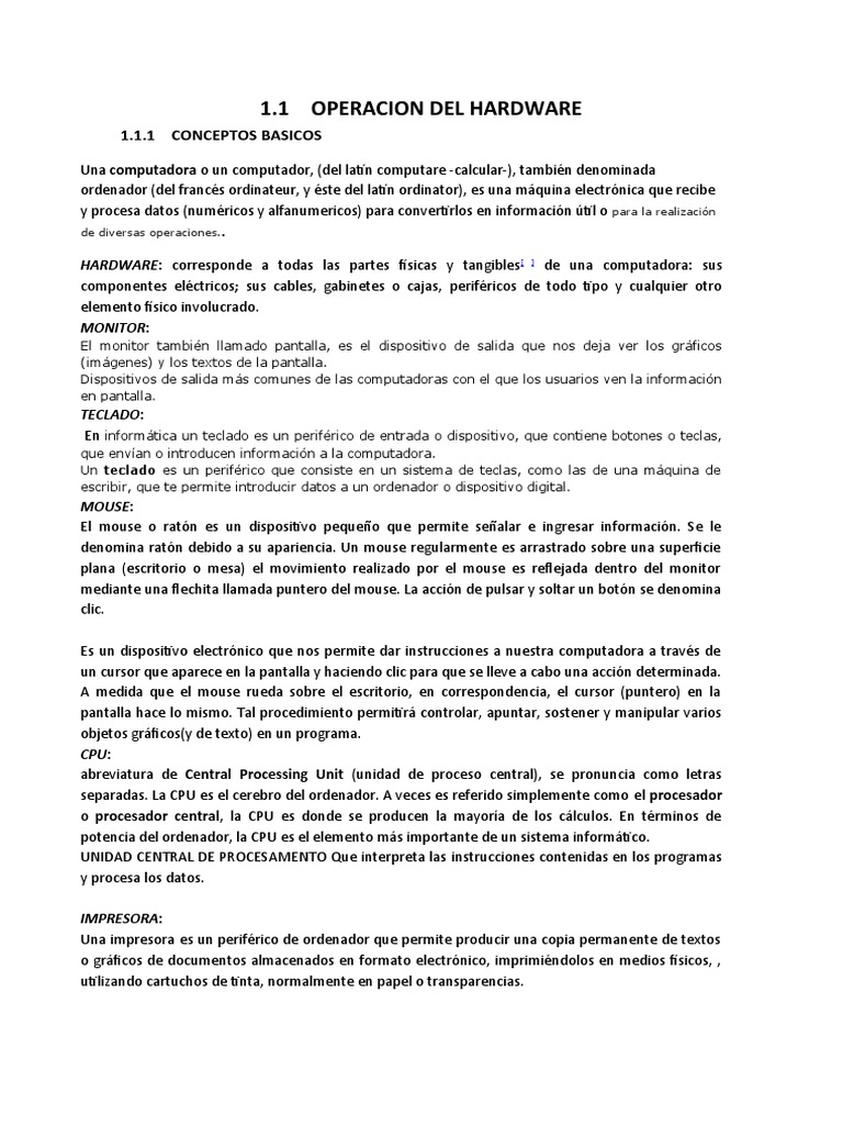 Funciones y Componentes del Hardware | PDF | Periférico | Hardware de ...