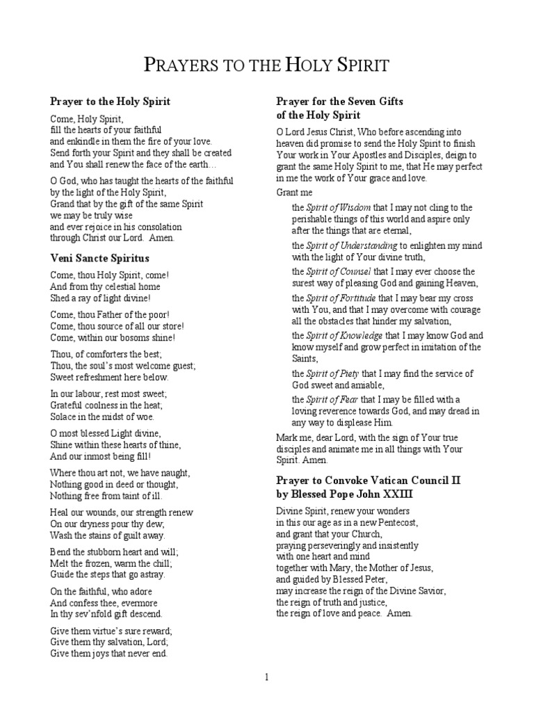 Prayers to the Holy Spirit Collection | PDF | Holy Spirit | God The Father
