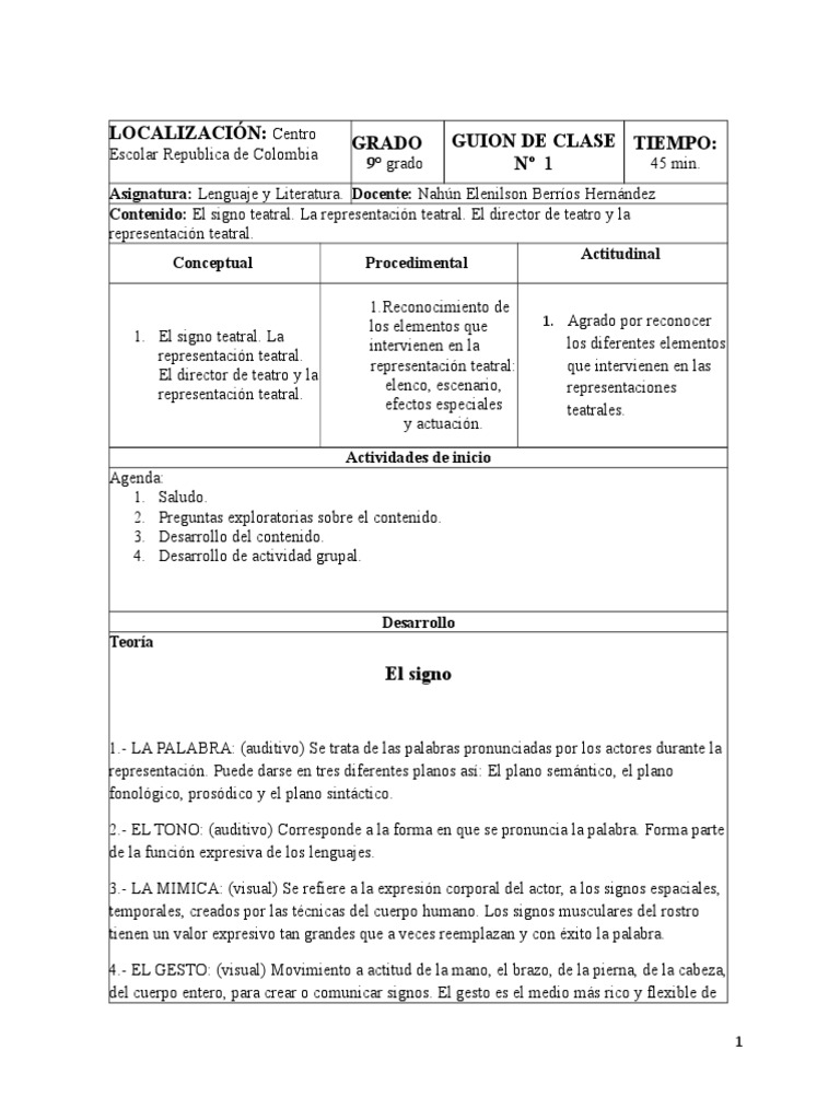 Guion de Clase Lenguaje y Literatura | PDF | Teatro | Las artes escénicas