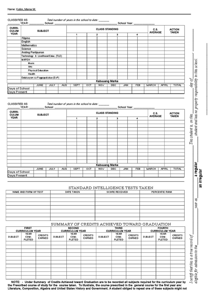 Student Academic Record Template | PDF | Curriculum | Learning