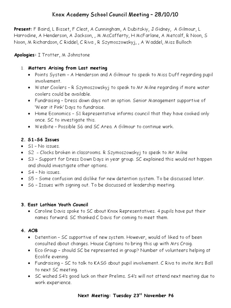 KA School Council Meeting Minutes 2810 | PDF
