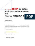 Análisis y evaluación de datos e información de acuerdo a la Norma NTC ISO 9001 - cuestionario examen aa3
