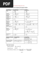 TABLE 20: Formulas For Descriptive Statistics: Basic Moments Population Data Sample Data