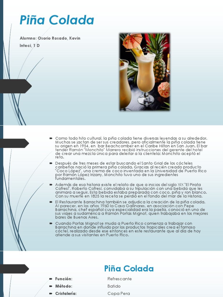 Historia y receta de la piña colada | PDF | Bebidas