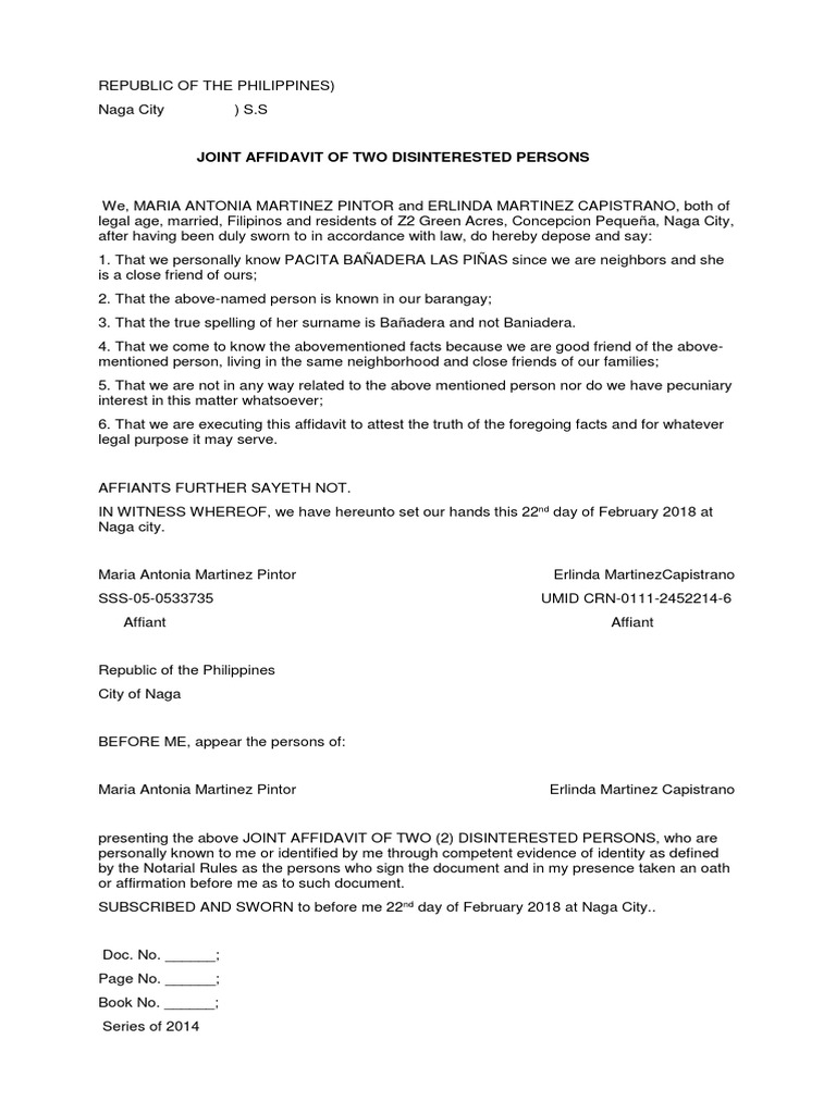 Affidavit for Name Clarification | PDF | Law