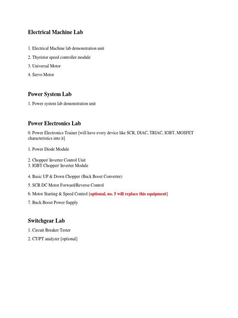 Electrical Machine Lab: Optional, No. 5 Will Replace This Equipment ...