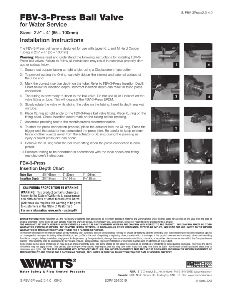 FBV3Press Ball Valve Installation Instructions PDF Implied