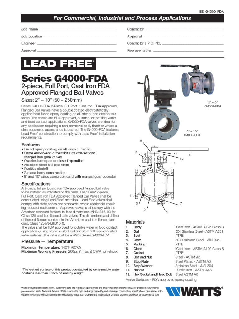 Series G4000 FDA Specification Sheet Valve Screw