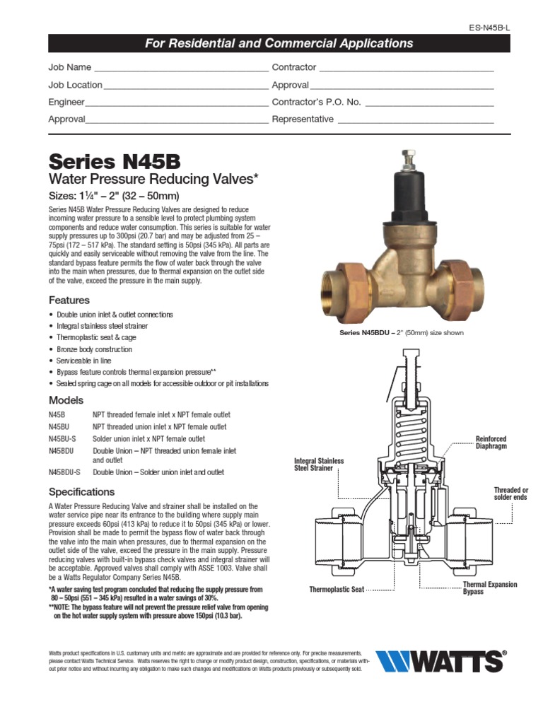 Series N45B Specification Sheet | PDF | Valve | Pressure